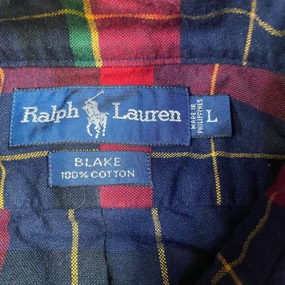 Polo Ralph Lauren Mens Shirt L Blue Red Plaid Oxford Button Down OCBD Yellow Lab - Picture 3 of 7
